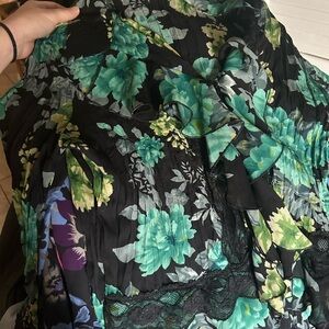 Allison Taylor Floral Black Blouse with Lace Accents